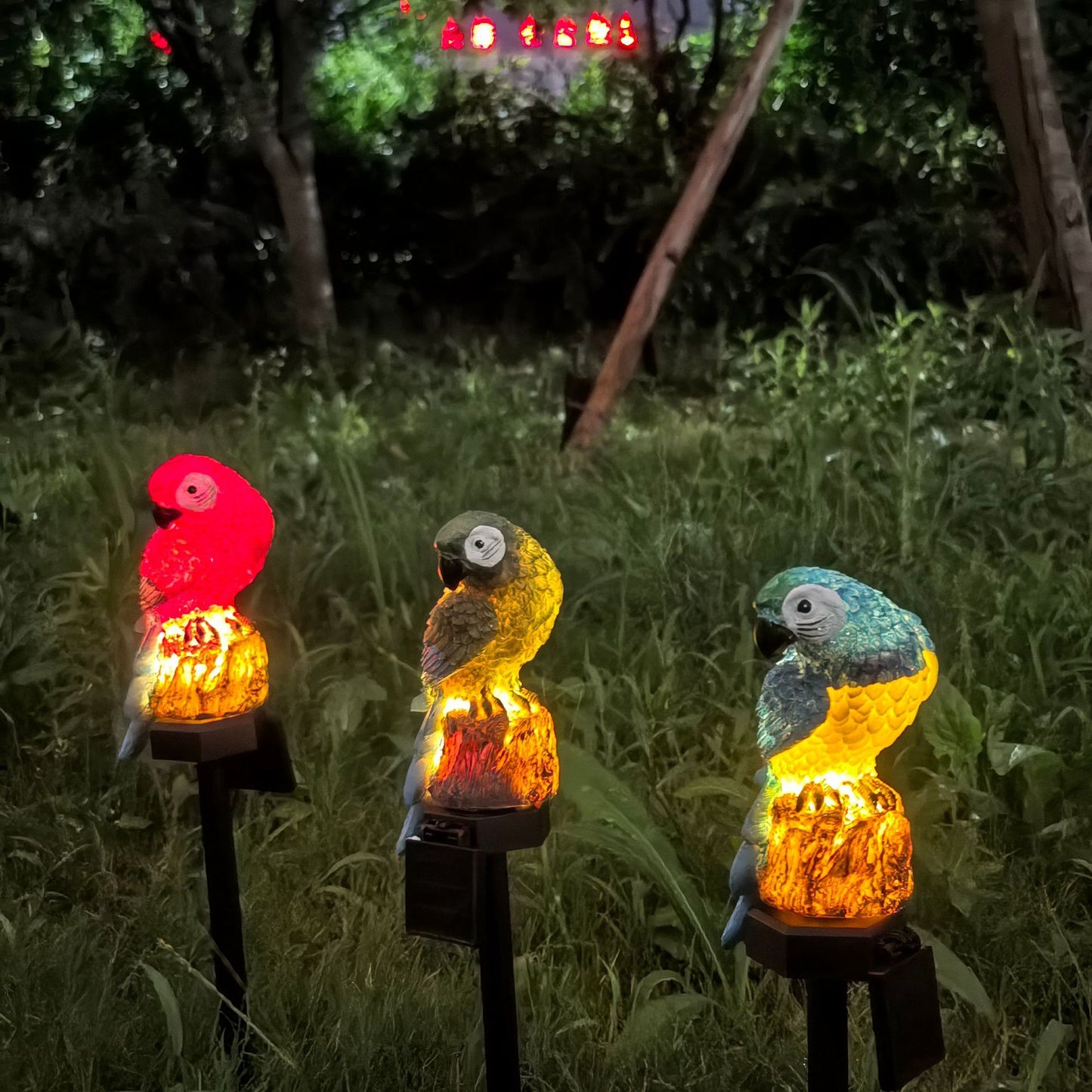 Green Solar Powered Parrot Garden Stake Lights - Hand-Painted Waterproof Resin LED Landscape Lamps for Outdoor Patio, Lawn, and Yard Decoration - Image 2