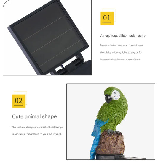 Green Solar Powered Parrot Garden Stake Lights - Hand-Painted Waterproof Resin LED Landscape Lamps for Outdoor Patio, Lawn, and Yard Decoration - Image 4