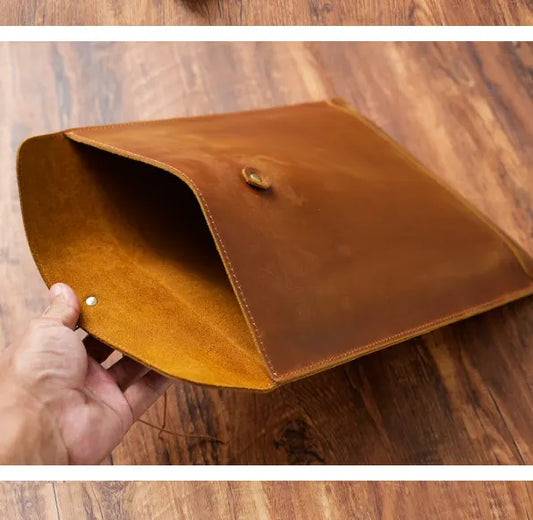 Green Premium Genuine Top Grain Leather A4 Document Folder - Vintage Handcrafted Portfolio Bag & File Organizer for Business and Office - Image 3