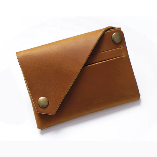 Brown Vintage Genuine Leather Mini Wallet - Minimalist Handmade Card Holder & Coin Purse for Men and Women - Retro Cowhide Snap Wallet