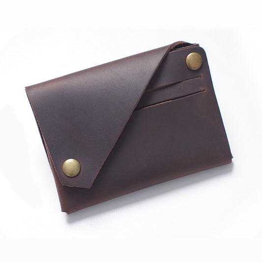 Coffee Vintage Genuine Leather Mini Wallet - Minimalist Handmade Card Holder & Coin Purse for Men and Women - Retro Cowhide Snap Wallet