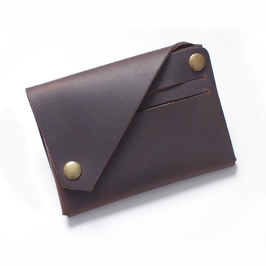 Coffee Vintage Genuine Leather Mini Wallet - Minimalist Handmade Card Holder & Coin Purse for Men and Women - Retro Cowhide Snap Wallet