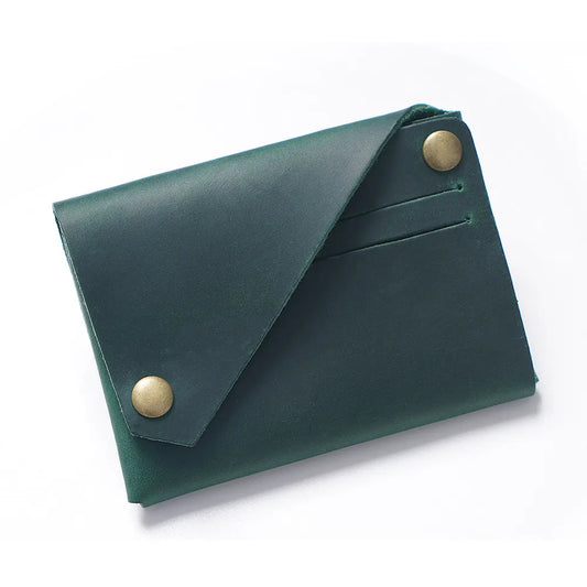 Green Vintage Genuine Leather Mini Wallet - Minimalist Handmade Card Holder & Coin Purse for Men and Women - Retro Cowhide Snap Wallet