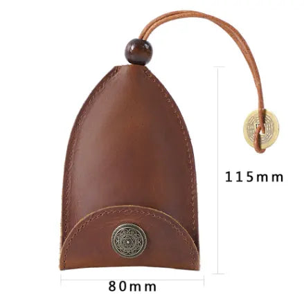 Brown Vintage Crazy Horse Leather Key Organizer - Handmade Pull-Out Car Key Case & Home Key Holder with Retro Coin Charm - Image 2