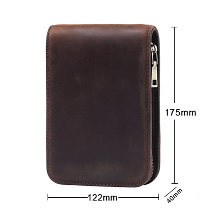 Blue 12-Slot Genuine Crazy Horse Leather Fountain Pen Case - Handcrafted Large Capacity Zippered Pen Organizer & Stationery Pouch - Image 2