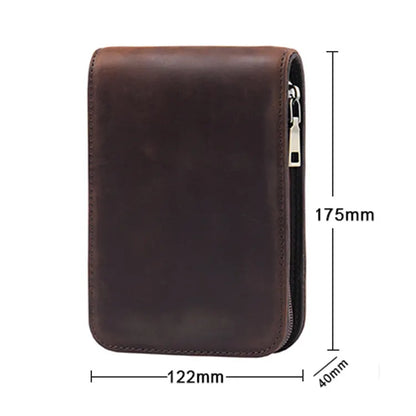 Blue 12-Slot Genuine Crazy Horse Leather Fountain Pen Case - Handcrafted Large Capacity Zippered Pen Organizer & Stationery Pouch - Image 2