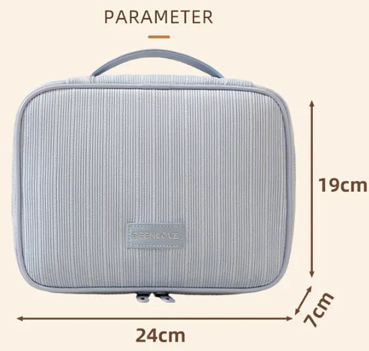 Beige Professional Large Capacity Travel Makeup Bag - Multifunctional Cosmetic Organizer with Dedicated Brush Slots and Portable Handle - Image 2