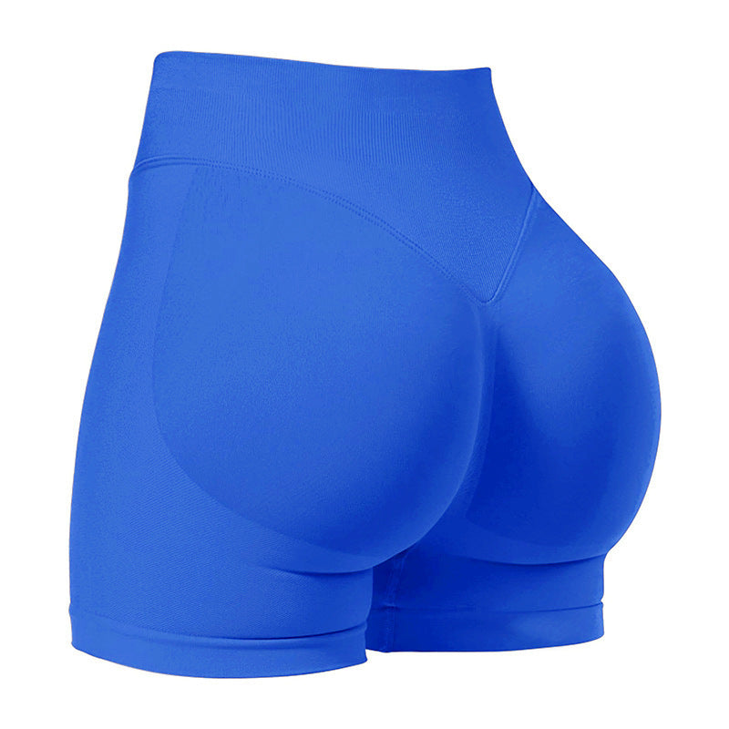 S Blue High-Elastic Hip Yoga Shorts - Seamless Mid-Intensity Pilates Workout Shorts