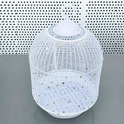 S White Star【Height 17, Circumference 110】 Large Bird Cage Seed Catcher Net Cover - Adjustable Mesh Guard Splash-Proof Dust Cover for Indoor Outdoor Cages