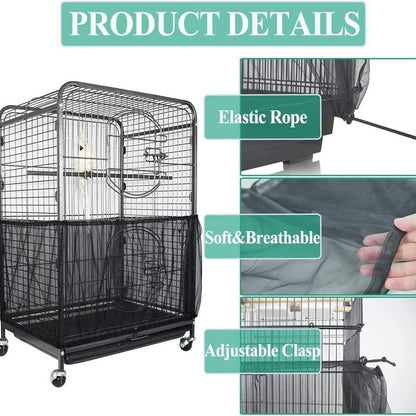 M White Star【Height 20, Circumference 170】 Large Bird Cage Seed Catcher Net Cover - Adjustable Mesh Guard Splash-Proof Dust Cover for Indoor Outdoor Cages - Image 2