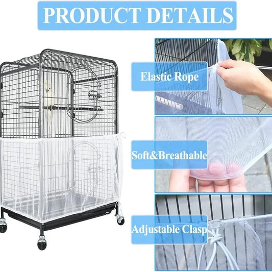 L White Star【Height 30, Circumference 220】 Large Bird Cage Seed Catcher Net Cover - Adjustable Mesh Guard Splash-Proof Dust Cover for Indoor Outdoor Cages - Image 4