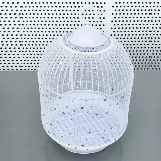 XXL White Star【Height 40, Circumference 220】 Large Bird Cage Seed Catcher Net Cover - Adjustable Mesh Guard Splash-Proof Dust Cover for Indoor Outdoor Cages