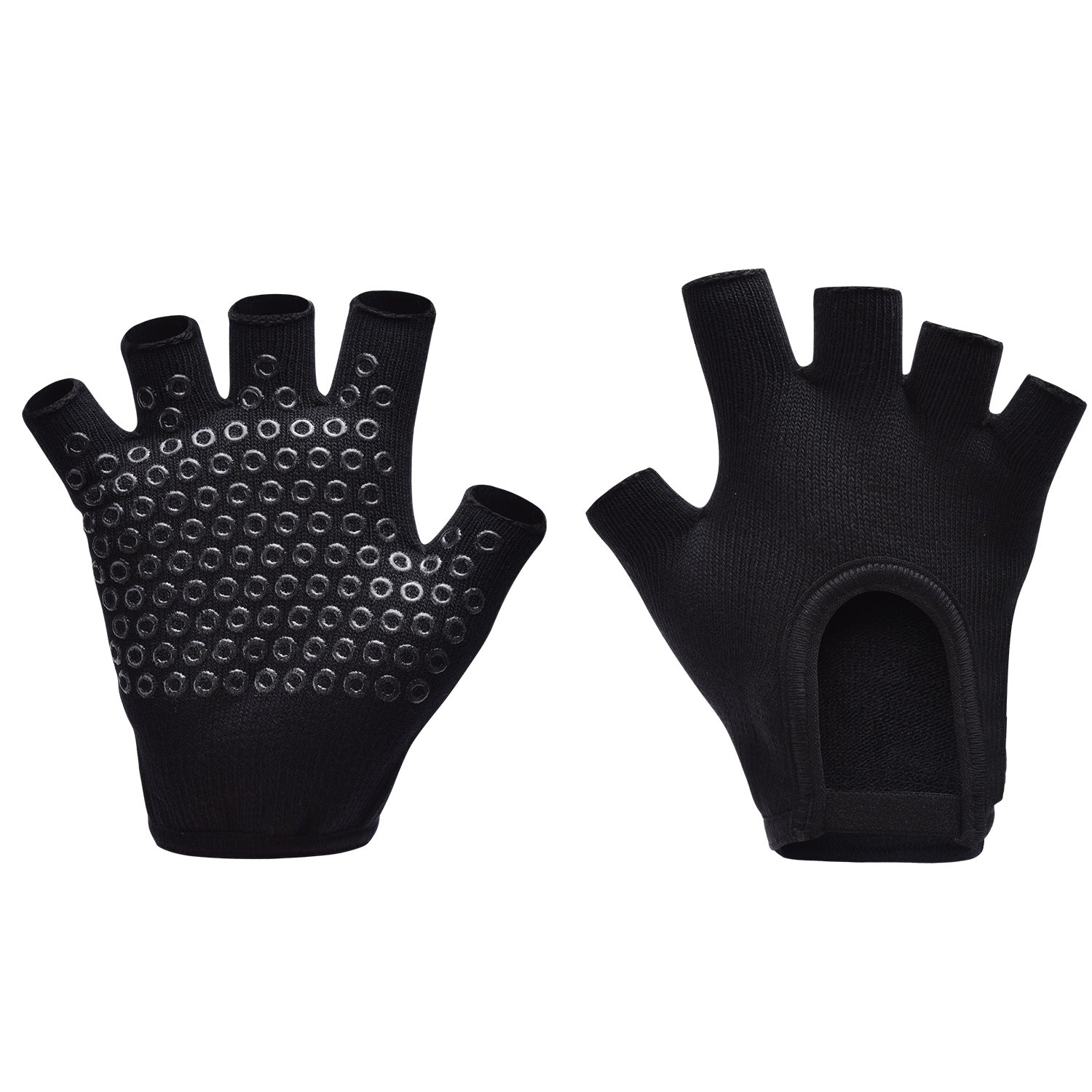 Black 2-Pack Women's Non-Slip Yoga Gloves - Open Back Half Finger Cotton Stretchy Grip Gloves for Aerial Yoga, Pilates, and Fitness
