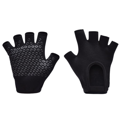 Black 2-Pack Women's Non-Slip Yoga Gloves - Open Back Half Finger Cotton Stretchy Grip Gloves for Aerial Yoga, Pilates, and Fitness