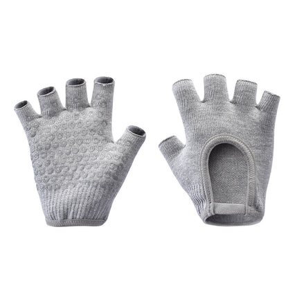 Grey 2-Pack Women's Non-Slip Yoga Gloves - Open Back Half Finger Cotton Stretchy Grip Gloves for Aerial Yoga, Pilates, and Fitness