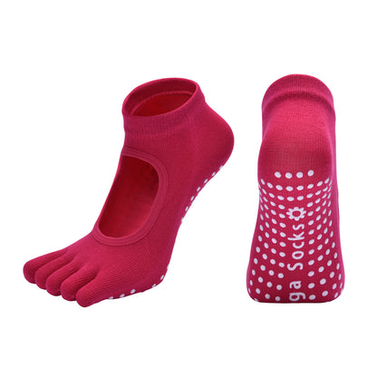 Light Green 3-Pack Women's Non-Slip Five-Finger Yoga Socks - Open Back Combed Cotton Pilates & Fitness Grip Socks for Professional Exercise