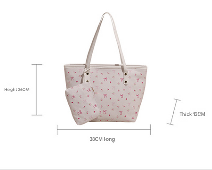 White Large Capacity Daily Commuter Tote Bag Set | Versatile Shoulder Handbag with Matching Pouch | 38cm Length Casual Carryall - Image 2