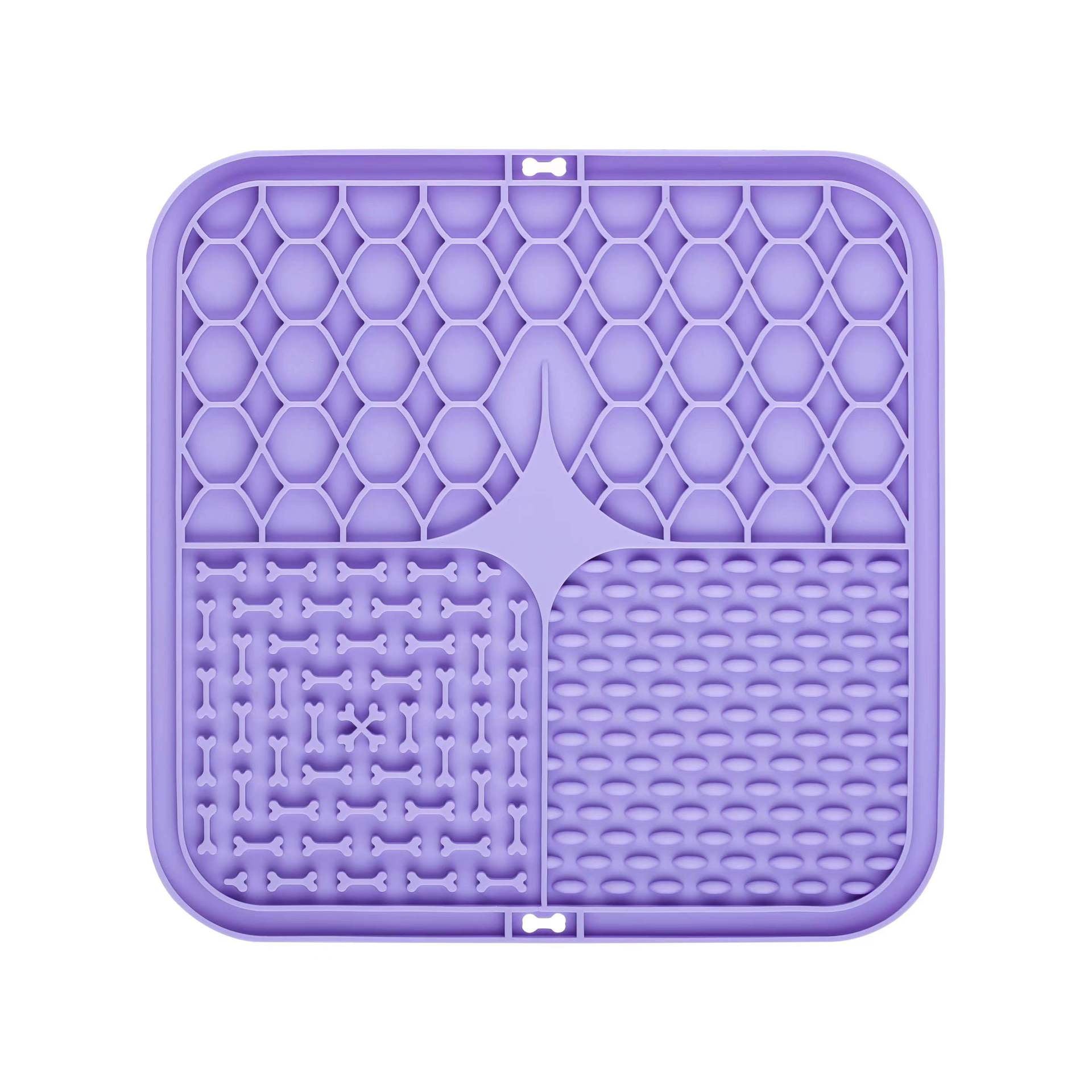 2PCS Purple 20 x 20 cm Silicone Pet Lick Mat | Multi-Zone Slow Feeder Pad with Suction Cups | Anxiety Relief Dog & Cat Bowl