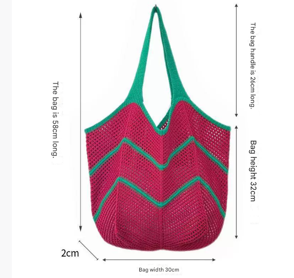 Blue Bohemian Chic Knit Tote Bag | Large Capacity Chevron Weave Shoulder Bag | Fashionable Casual Mesh Carryall - Image 2