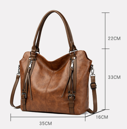 Brown Vintage Soft PU Leather Tote Bag | Large Capacity Multi-Pocket Handbag | Convertible Shoulder & Crossbody Bag - Image 2