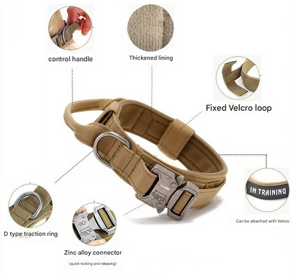 L Khaki Heavy Duty Tactical Dog Collar | Military Grade Nylon with Zinc Alloy Quick-Release Buckle | Padded Training Collar for Medium to Large Breeds - Image 3