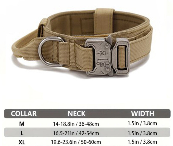 XL Khaki Heavy Duty Tactical Dog Collar | Military Grade Nylon with Zinc Alloy Quick-Release Buckle | Padded Training Collar for Medium to Large Breeds - Image 2