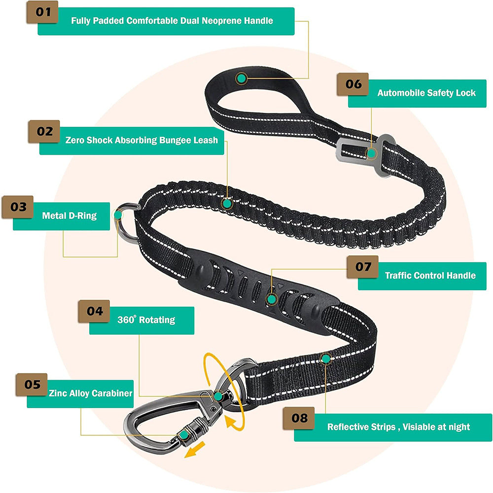 Orange Heavy Duty Elastic Bungee Dog Leash | Anti-Pull Safety Shock Absorber | Multi-Functional Training Lead for Medium to Large Dogs - Image 3