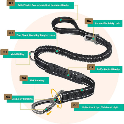 Khaki Heavy Duty Elastic Bungee Dog Leash | Anti-Pull Safety Shock Absorber | Multi-Functional Training Lead for Medium to Large Dogs - Image 3