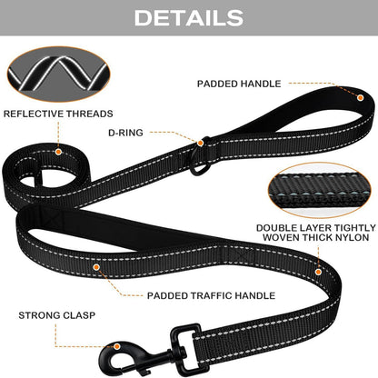 Black 2.5 Meter Heavy Duty Reflective Dog Leash | Double Padded Traffic Handle | Anti-Chafe Tightly Woven Nylon for Large Dogs - Image 2