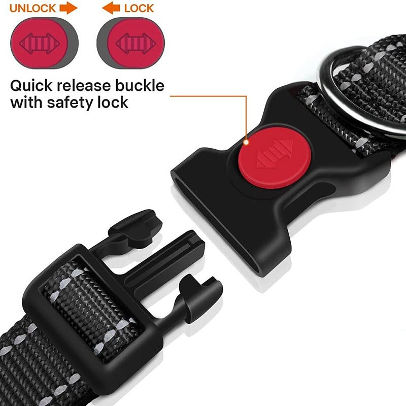 Green 5pcs Tactical Reflective Dog Collar with Quick-Release Safety Lock | Neoprene Padded Nylon | GPS Tracker Pouch Compatible - Image 3