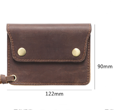 Blue Handmade Crazy Horse Leather Wallet Vintage Coin Purse Zipper Card Holder with Strap Snap Closure Top Layer Cowhide 12cm - Image 2