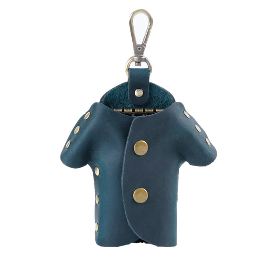 Blue Genuine Crazy Horse Leather Key Case Creative Jacket Shape Holder Vintage Cowhide Pouch for Car Fob & House Keys Brown