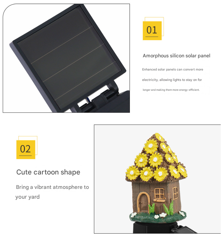 Yellow House Solar Powered Mushroom House Garden Stake Lights - Outdoor Waterproof Resin Landscape Decorative Lamps with Warm LED Glow for Patio, Lawn, and Yard - Image 3