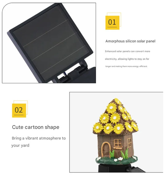 Blue House Solar Powered Mushroom House Garden Stake Lights - Outdoor Waterproof Resin Landscape Decorative Lamps with Warm LED Glow for Patio, Lawn, and Yard - Image 3