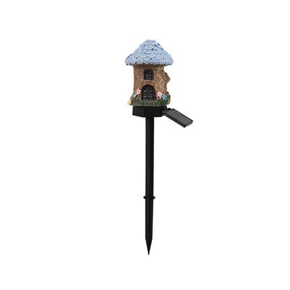 Purple House Solar Powered Mushroom House Garden Stake Lights - Outdoor Waterproof Resin Landscape Decorative Lamps with Warm LED Glow for Patio, Lawn, and Yard