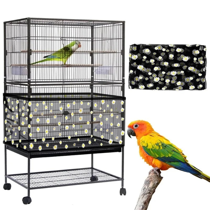 M Black Flower【Height 20, Circumference 170】 Large Bird Cage Seed Catcher Net Cover - Adjustable Mesh Guard Splash-Proof Dust Cover for Indoor Outdoor Cages