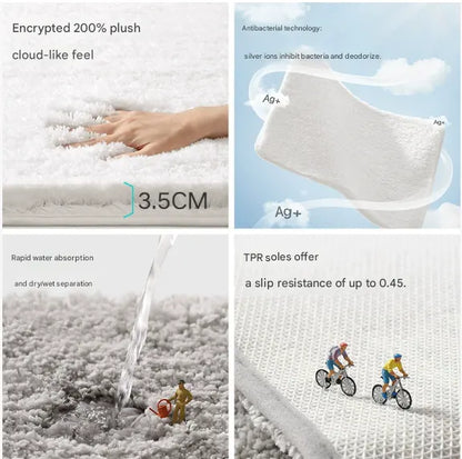 White 40*60cm Luxury 3.5cm Shag Bath Mat | Silver Ion Antibacterial Technology | Quick Dry Non-Slip TPR Bathroom Rug - Image 4