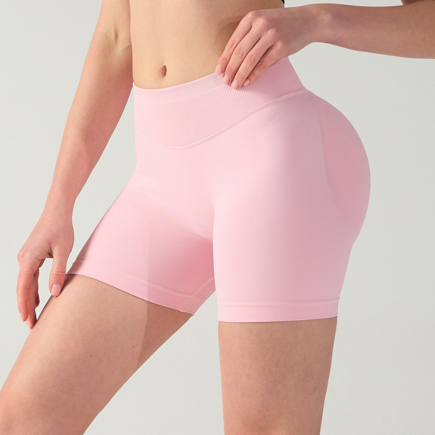 L Wine Red High-Elastic Hip Yoga Shorts - Seamless Mid-Intensity Pilates Workout Shorts - Image 3