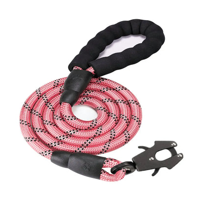 Pink High Strength Nylon Rope Dog Leash | 1.5M Heavy Duty Lead with Anodized Frog Clip | Padded Comfort Handle for Training