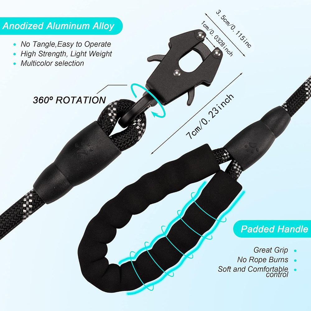 Orange High Strength Nylon Rope Dog Leash | 1.5M Heavy Duty Lead with Anodized Frog Clip | Padded Comfort Handle for Training - Image 2