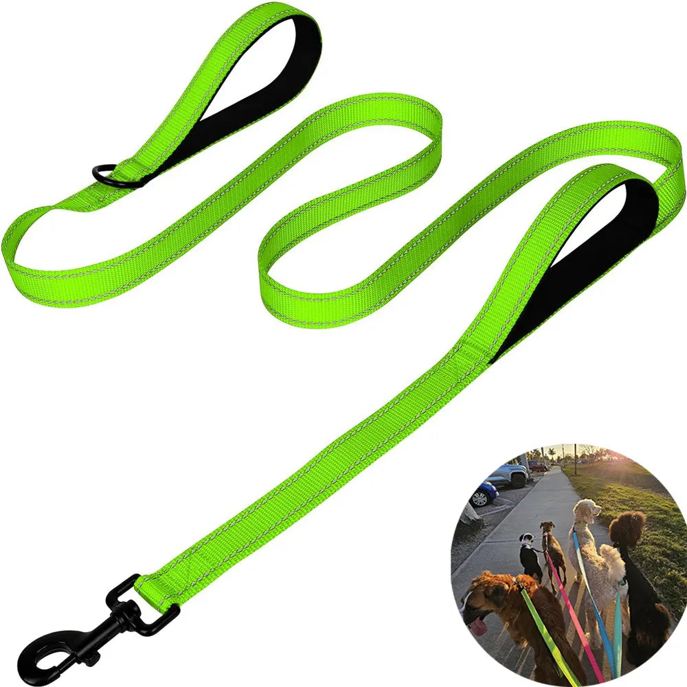 Green 2.5 Meter Heavy Duty Reflective Dog Leash | Double Padded Traffic Handle | Anti-Chafe Tightly Woven Nylon for Large Dogs
