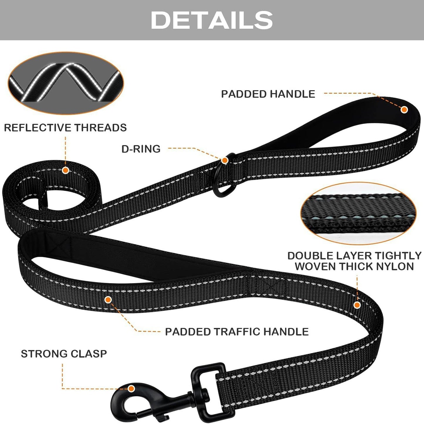 Rose Red 2.5 Meter Heavy Duty Reflective Dog Leash | Double Padded Traffic Handle | Anti-Chafe Tightly Woven Nylon for Large Dogs - Image 2