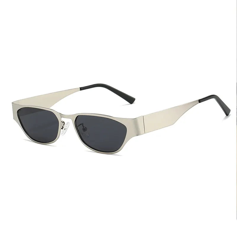 Silver Frame Black Sheet Retro Cat-Eye Metal Sunglasses for Women - UV Protection Stylish Streetwear Shades