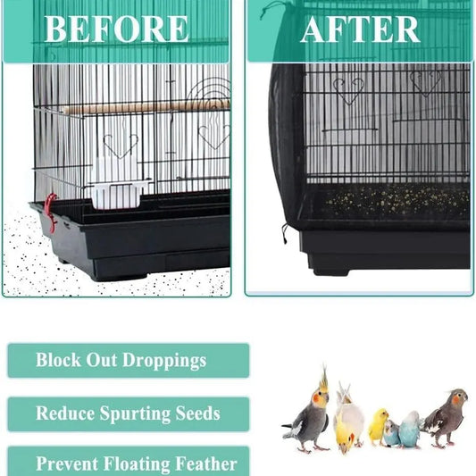 XL White【Height 37, Circumference 220】 Large Bird Cage Seed Catcher Net Cover - Adjustable Mesh Guard Splash-Proof Dust Cover for Indoor Outdoor Cages - Image 3