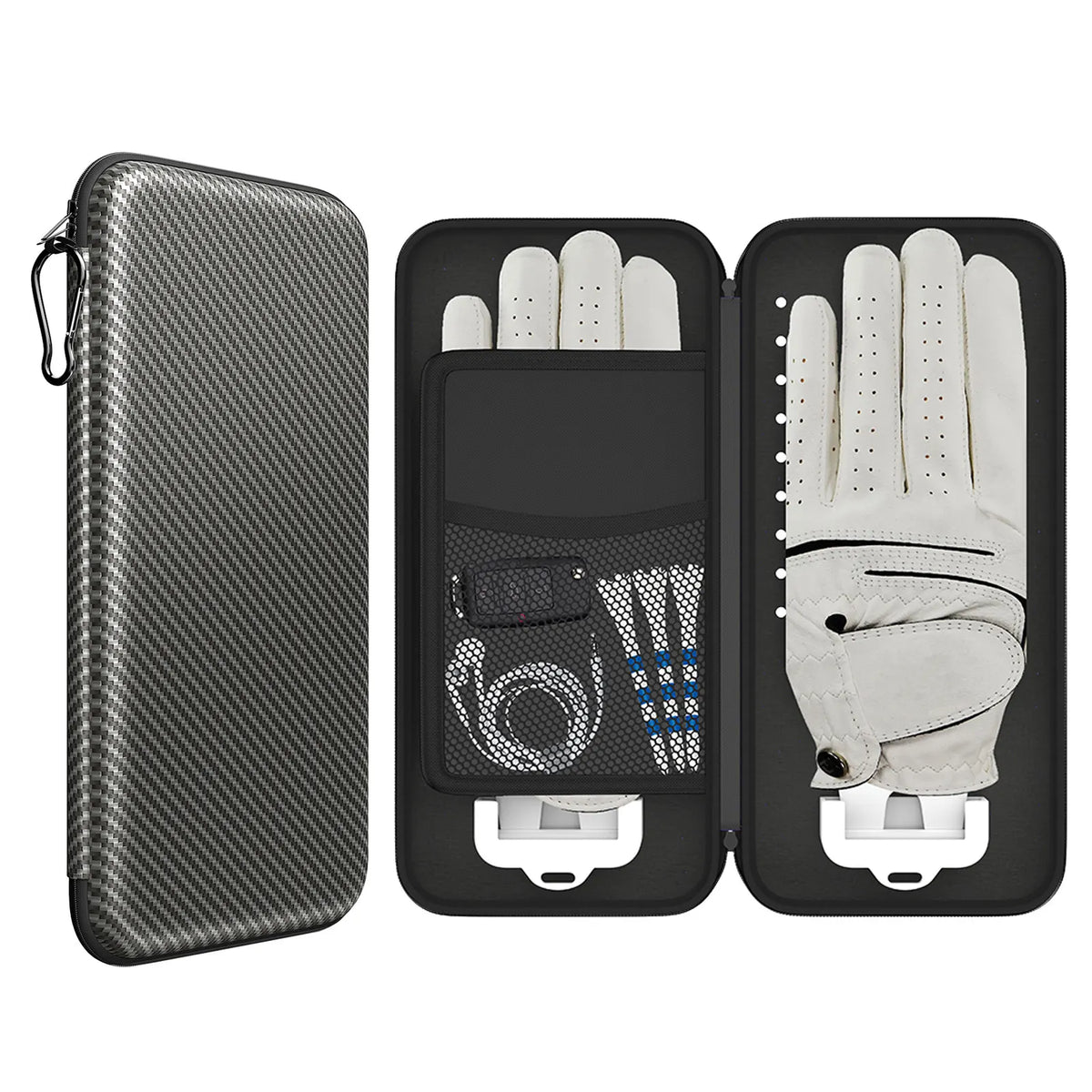 Grey Golf Glove Bag with Dual Glove Support Frame & Hook - Convenient Storage for Tees, Ball Markers and Golf Accessories