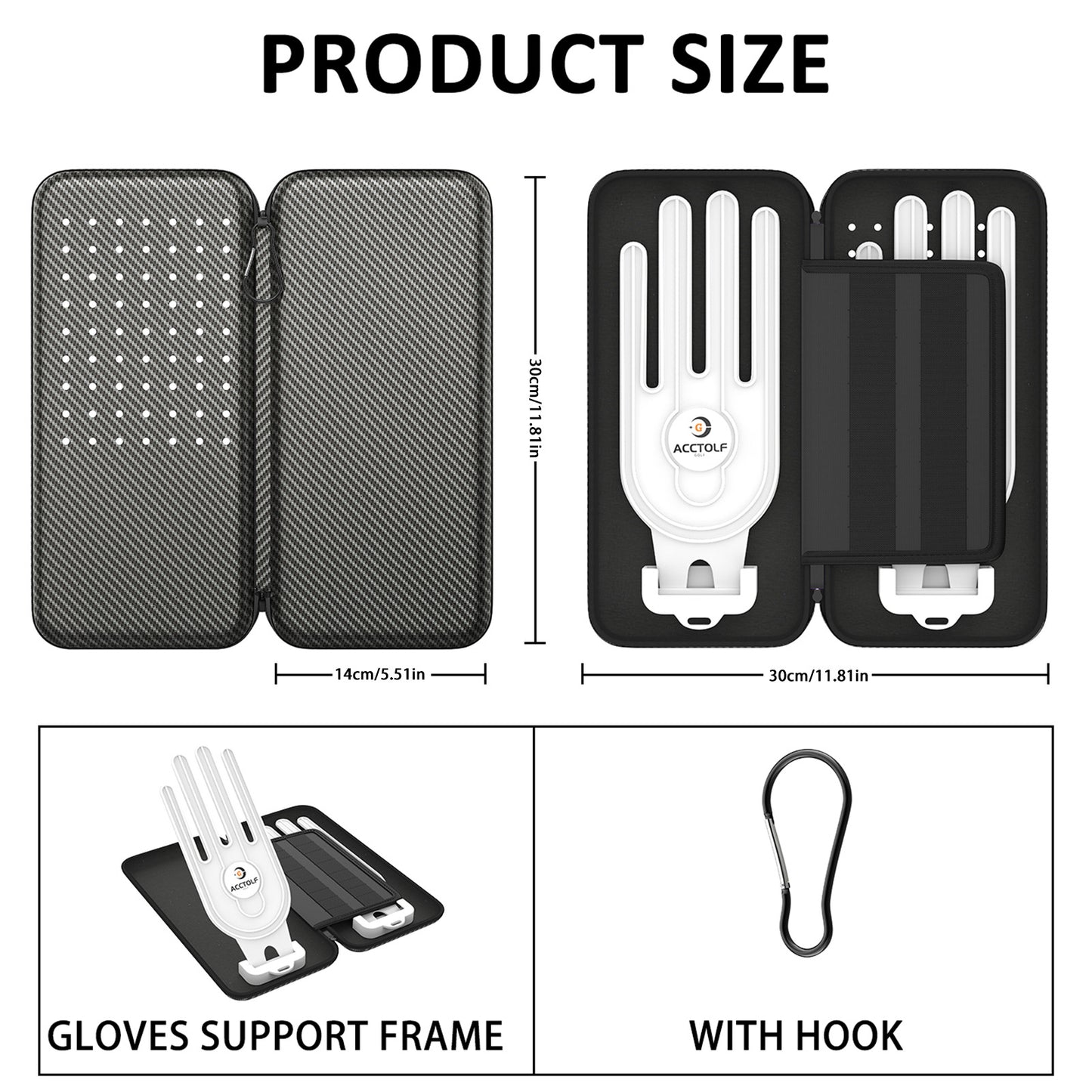 Grey Golf Glove Bag with Dual Glove Support Frame & Hook - Convenient Storage for Tees, Ball Markers and Golf Accessories - Image 3