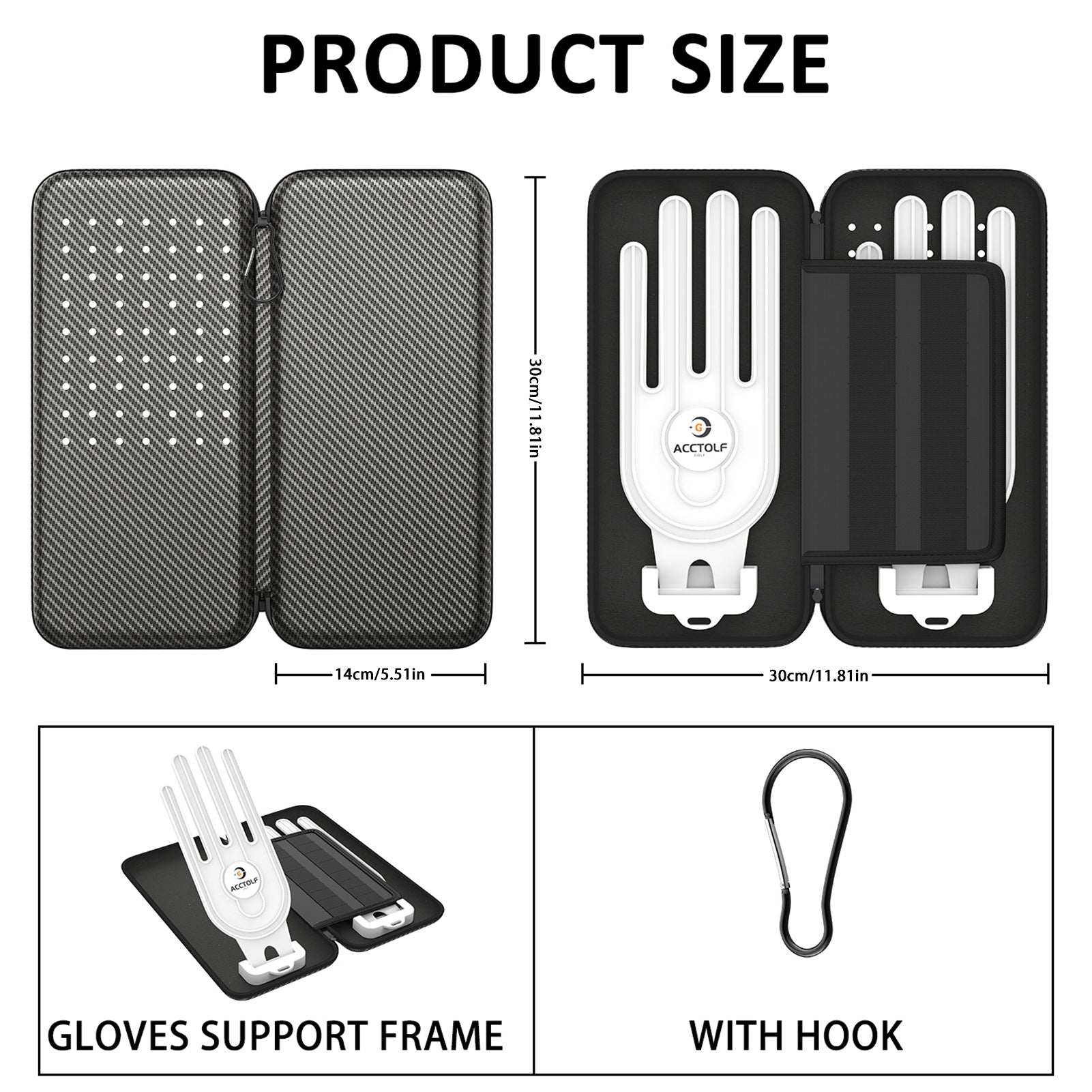 Grey Golf Glove Bag with Dual Glove Support Frame & Hook - Convenient Storage for Tees, Ball Markers and Golf Accessories - Image 3