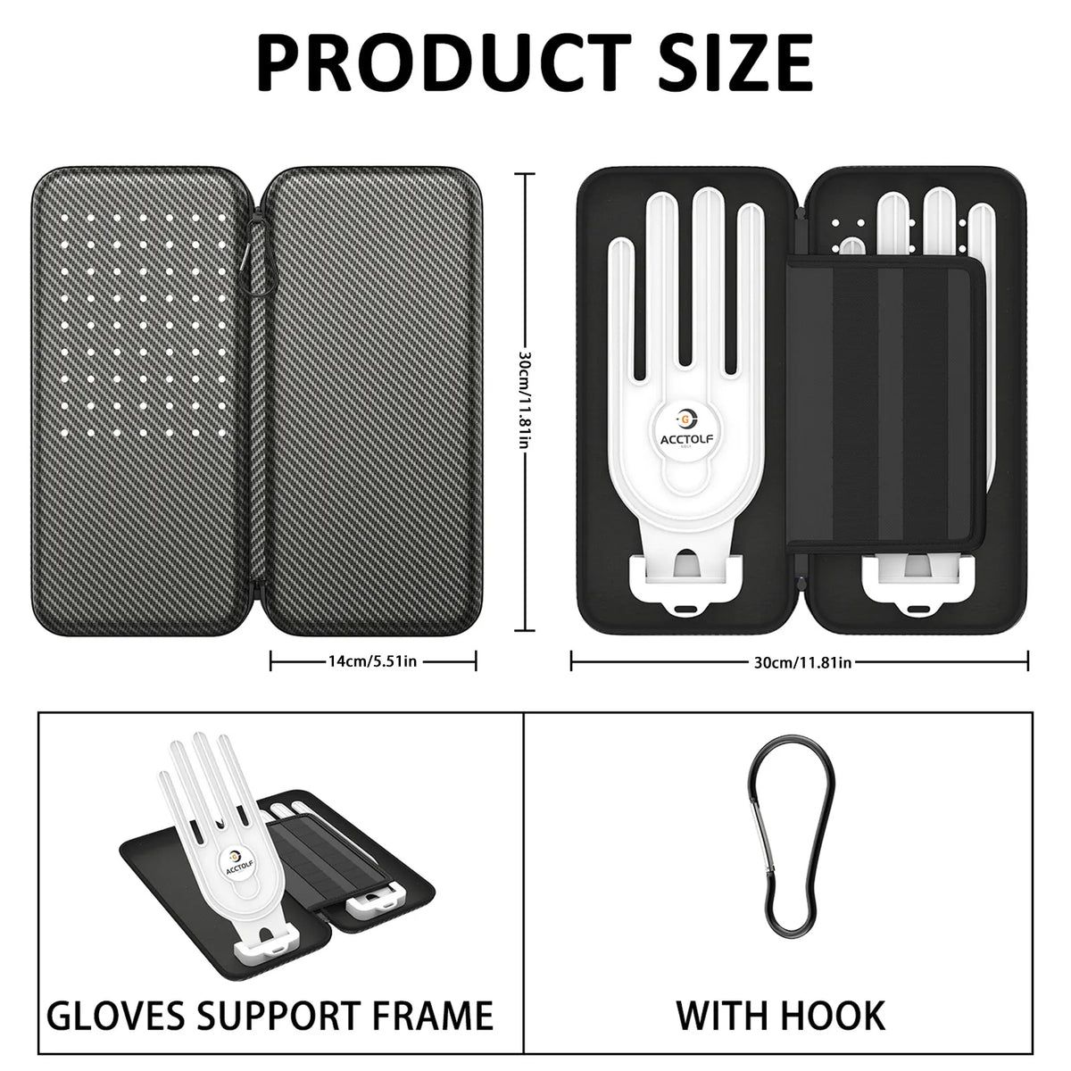 Grey Golf Glove Bag with Dual Glove Support Frame & Hook - Convenient Storage for Tees, Ball Markers and Golf Accessories - Image 3