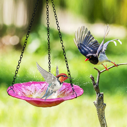 Red Decorative Hanging Glass Flower Bird Bath - 8.1 Inch Vibrant Outdoor Garden Accent - Image 2