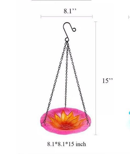 Red Decorative Hanging Glass Flower Bird Bath - 8.1 Inch Vibrant Outdoor Garden Accent - Image 3